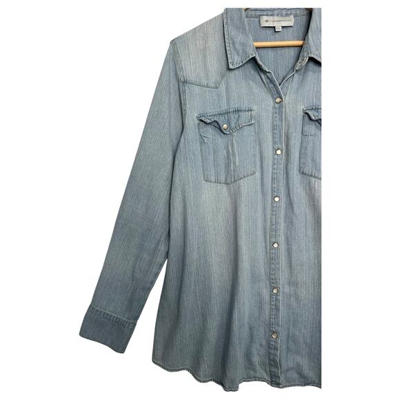 Tuckernuck Shirt Womens 2XL Blue Denim Chambray Western Pearl Snap Rodeo Boho - Picture 5 of 11